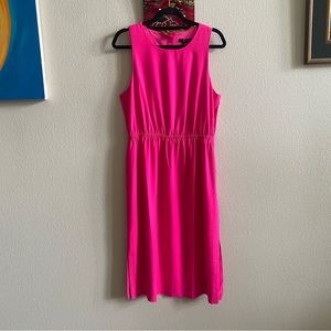 Bright pink J.Crew dress.